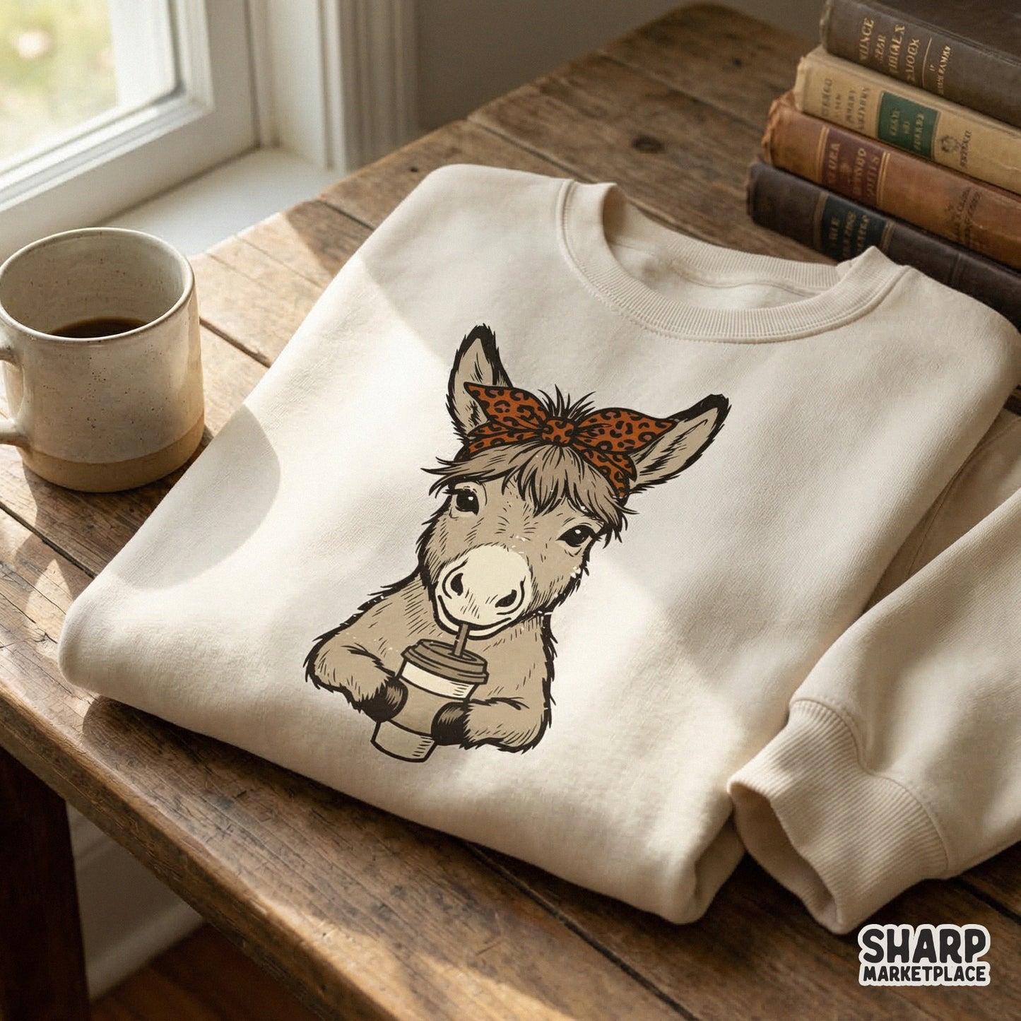 Funny Donkey Coffee PNG, Leopard Bandana Animal Design - 300 DPI Design