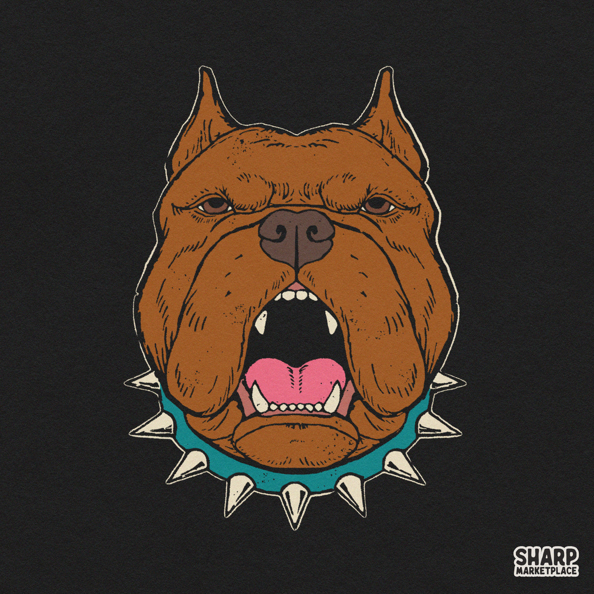 Snarling Pitbull Dog With Spiked Collar, Popular Trending