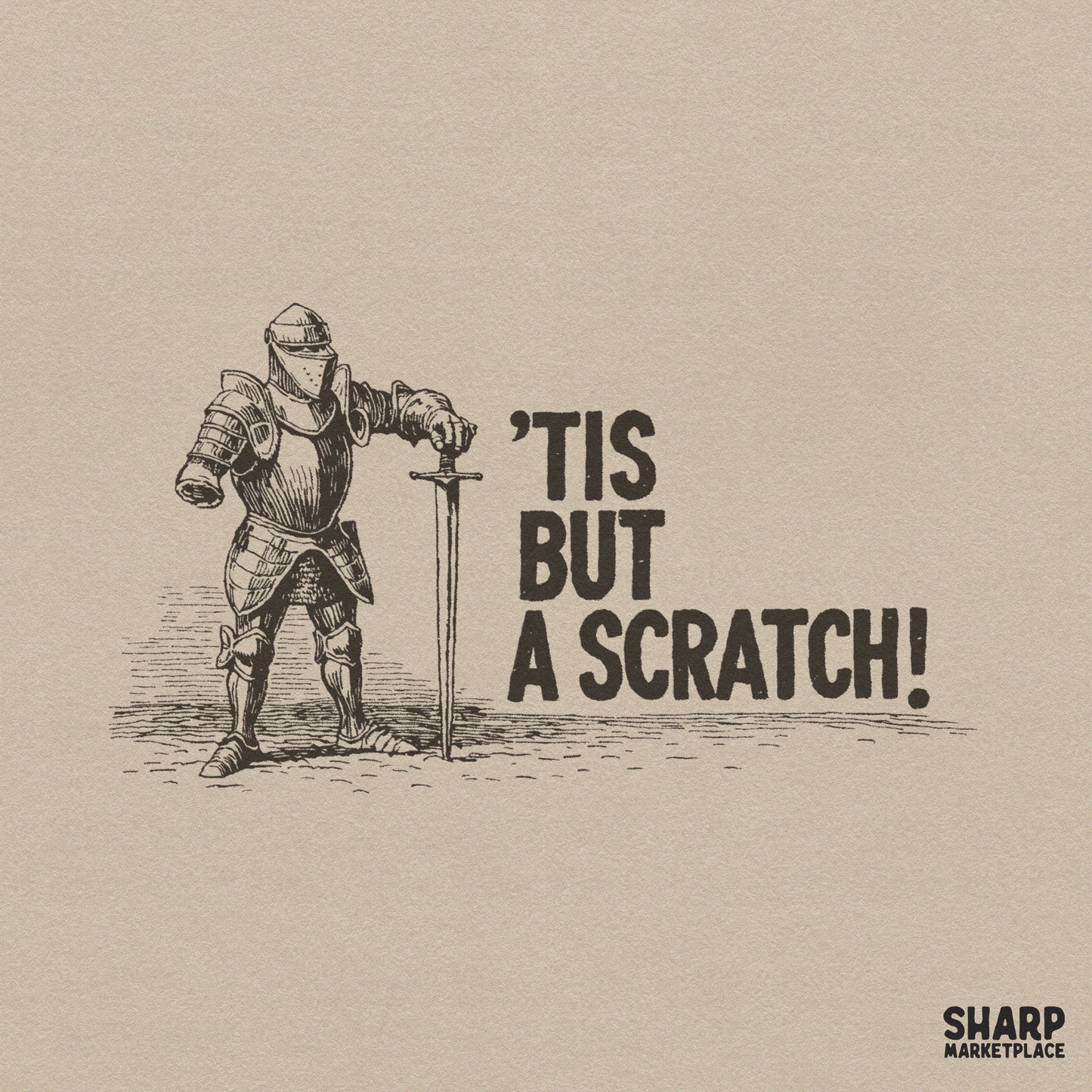 Funny medieval knight meme Tis But A Scratch retro sarcastic design for sublimation and Father's Day shirts