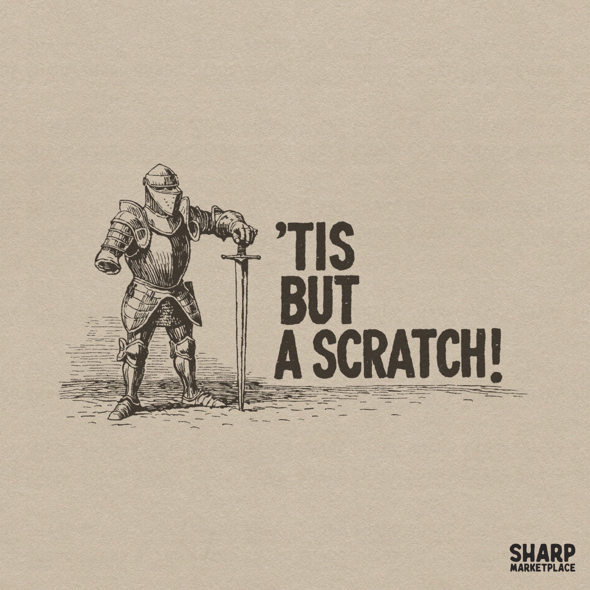 Funny medieval knight meme Tis But A Scratch retro sarcastic design for sublimation and Father's Day shirts