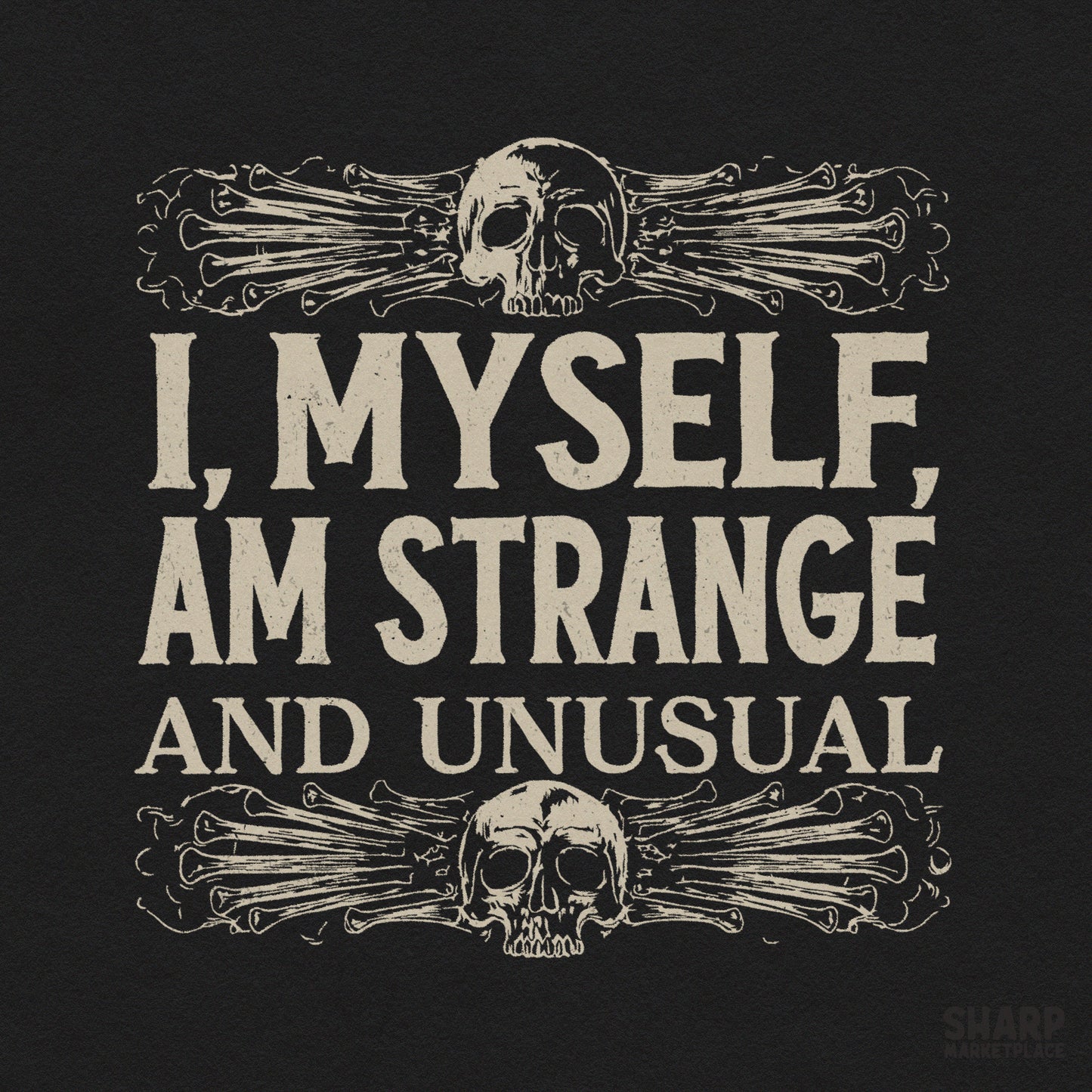Strange and Unusual skull and bones graphic for spooky season shirts and Halloween sublimation designs