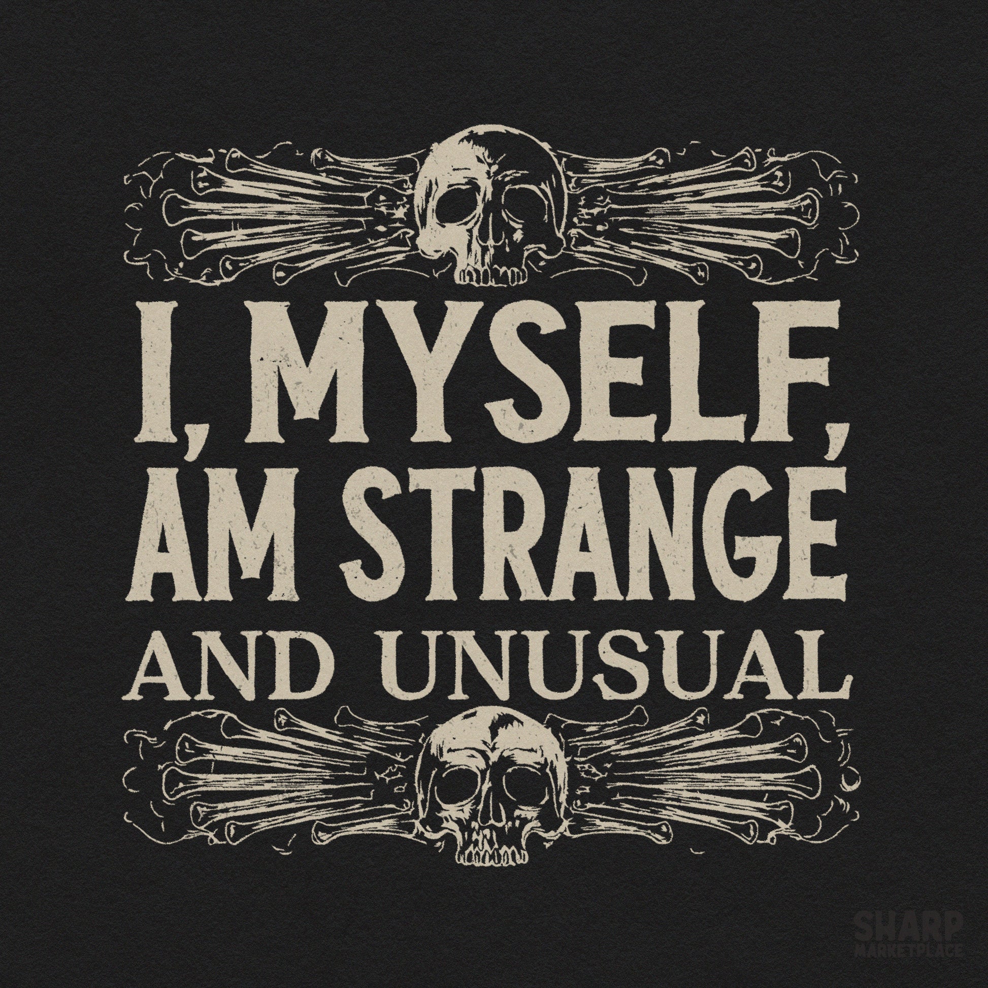 Strange and Unusual skull and bones graphic for spooky season shirts and Halloween sublimation designs