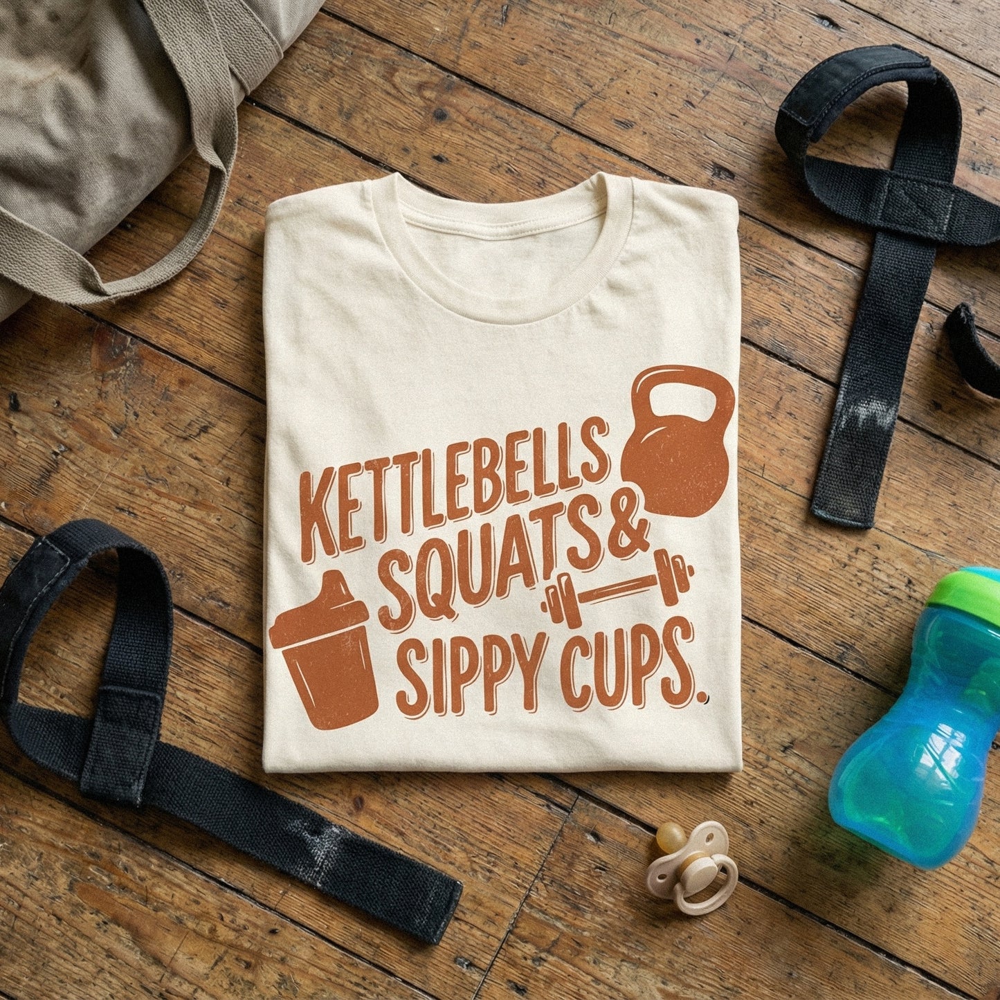 Kettlebells Squats & Sippy Cups PNG, Mom Workout Shirt - 300 DPI Design