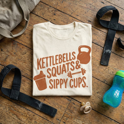 Kettlebells Squats & Sippy Cups PNG, Mom Workout Shirt - 300 DPI Design