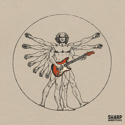 Vintage Vitruvian Guitarist Art, Leonardo Da Vinci Rock