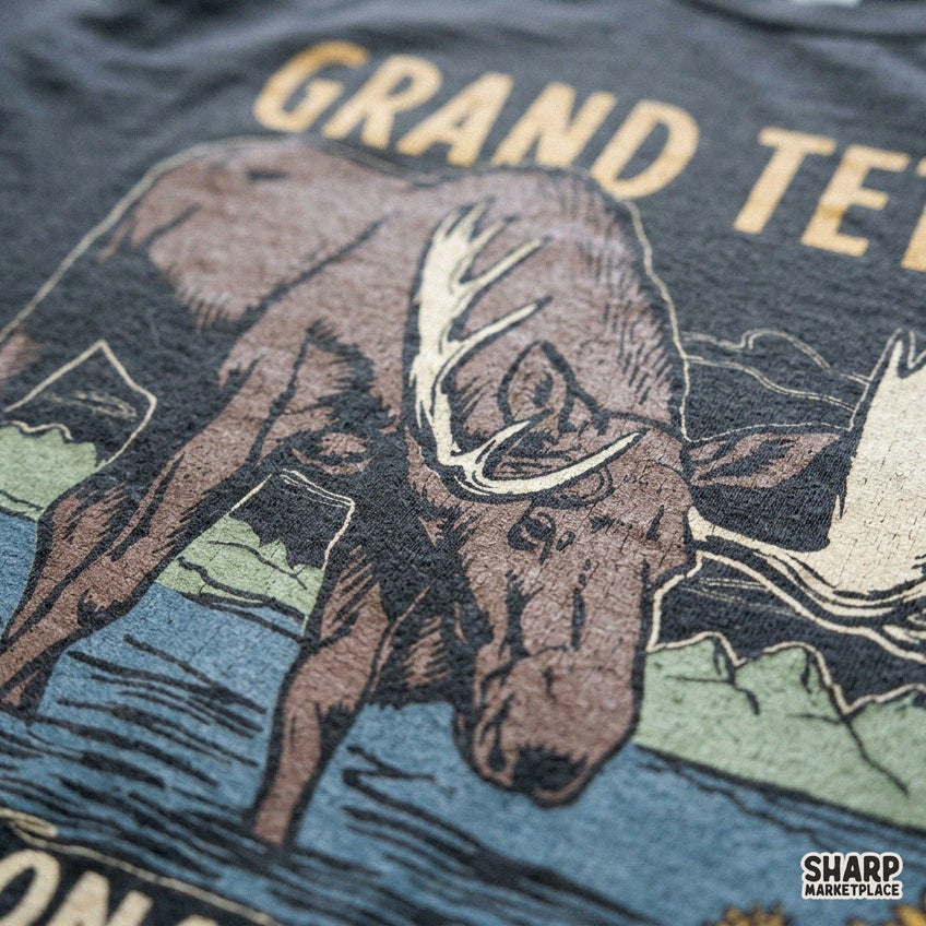 Vintage Grand Teton National Park moose design PNG clipart for western shirts and nature t-shirts