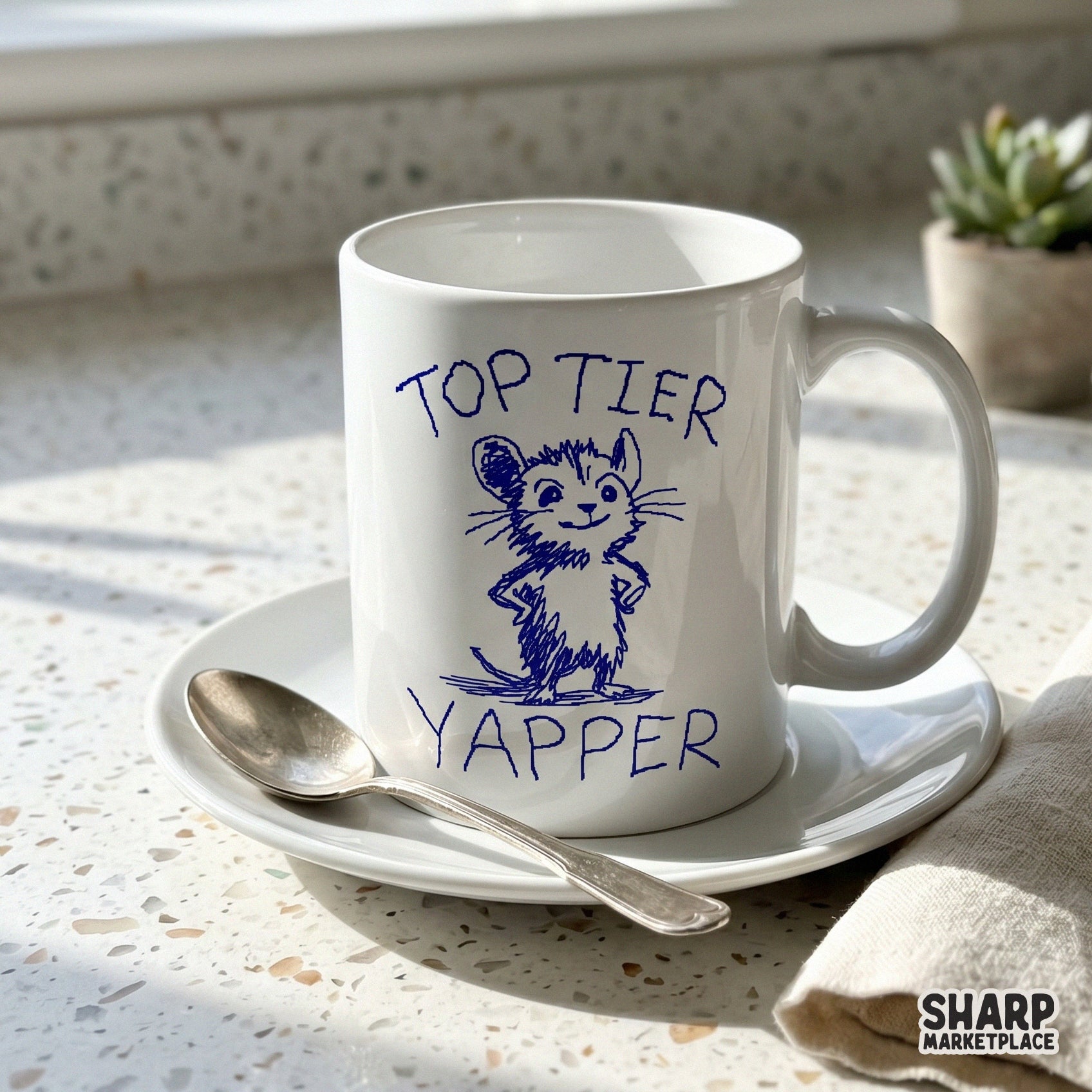 Playful blue ink mouse graphic with the text Top Tier Yapper, a high-resolution digital design for trendy sublimation, stickers, and apparel projects.