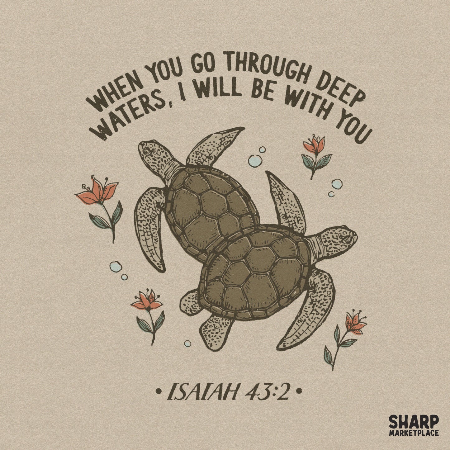 Christian sea turtle design with ocean scripture for faith sublimation t-shirts
