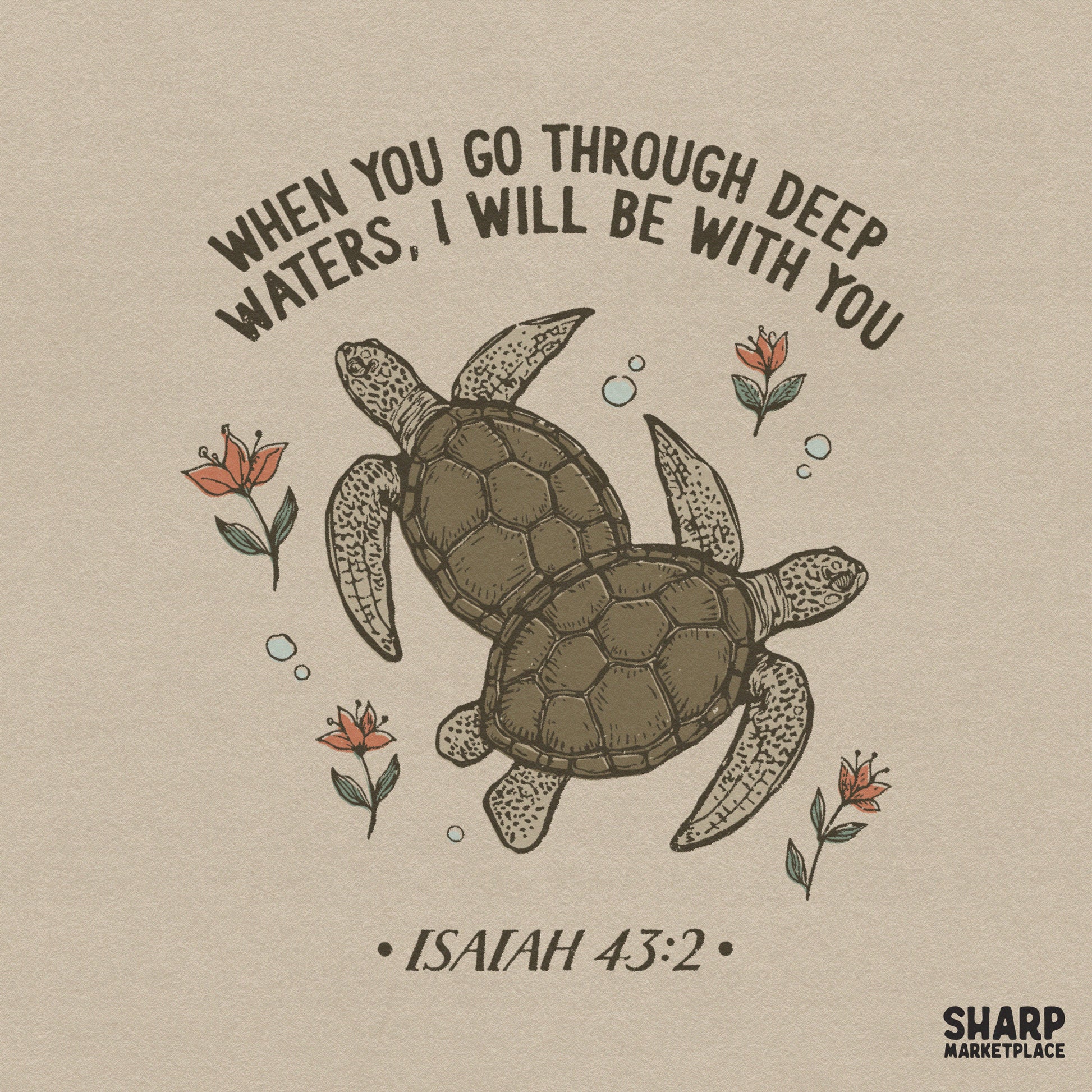 Christian sea turtle design with ocean scripture for faith sublimation t-shirts