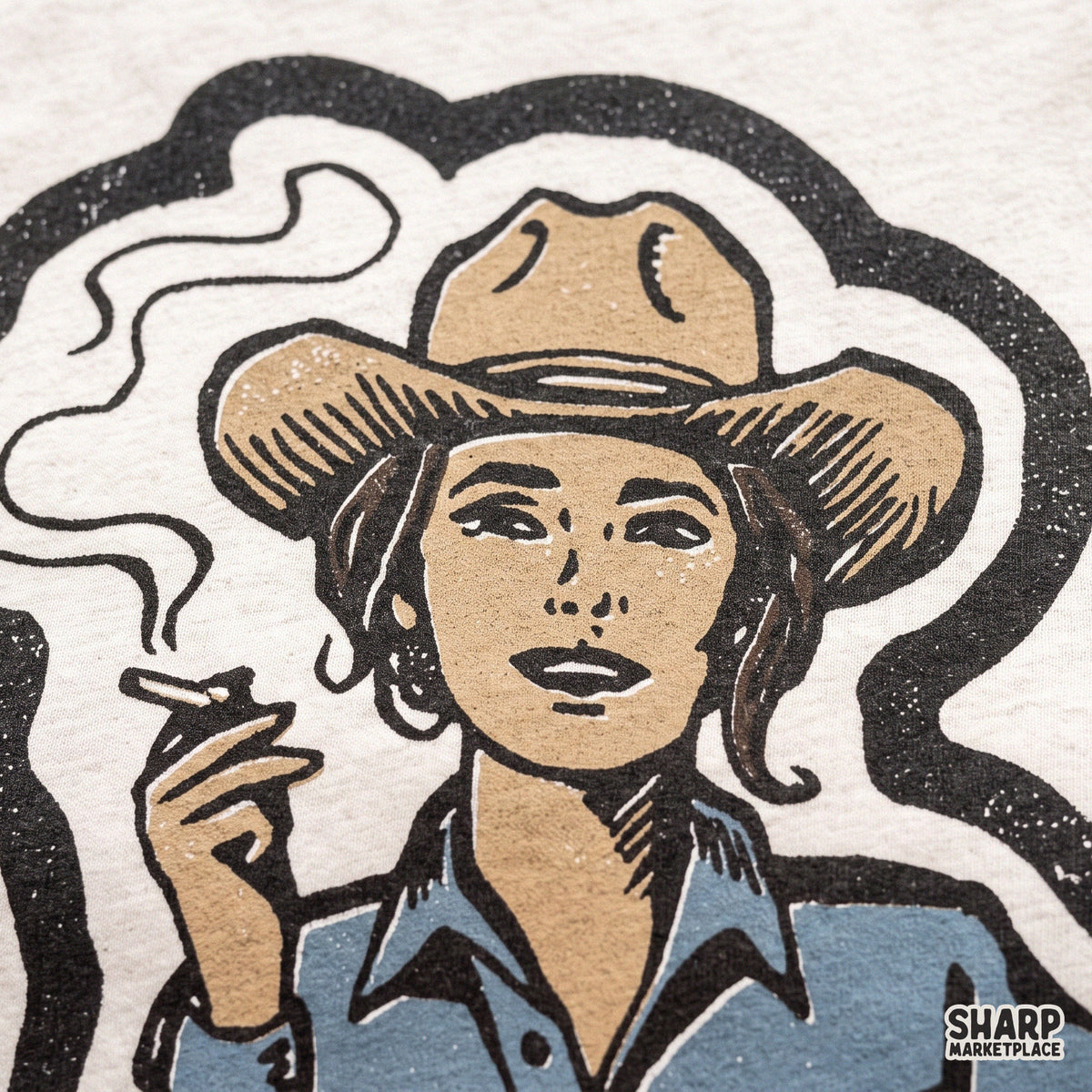 Vintage badass smoking cowgirl retro western PNG graphic tee design for t-shirts