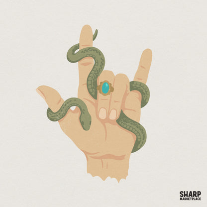 Snake Hand PNG, Boho Occult Sign - 300 DPI Design for T-Shirt