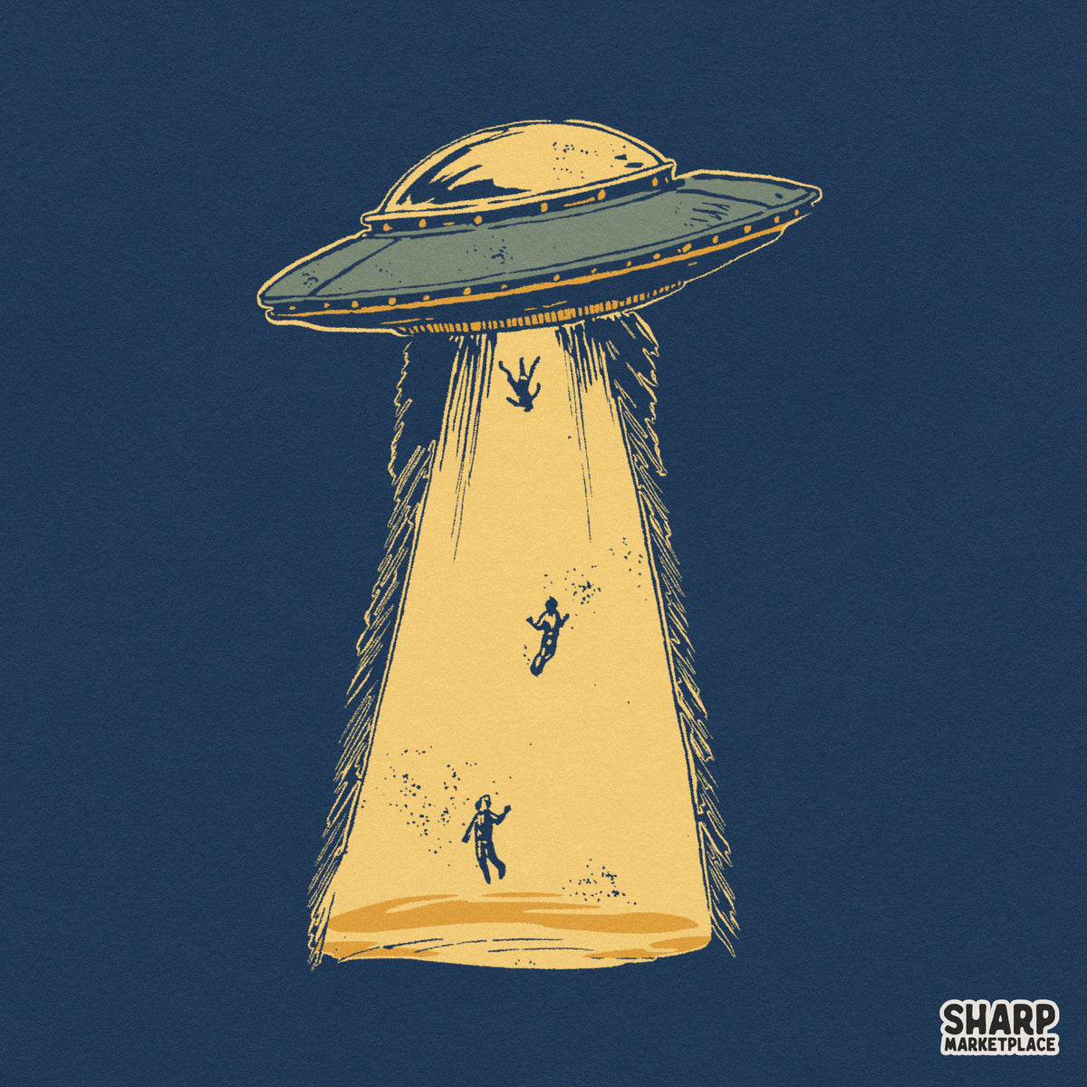 Retro flying saucer alien abduction dark aesthetic illustration PNG graphic for spooky Halloween shirts