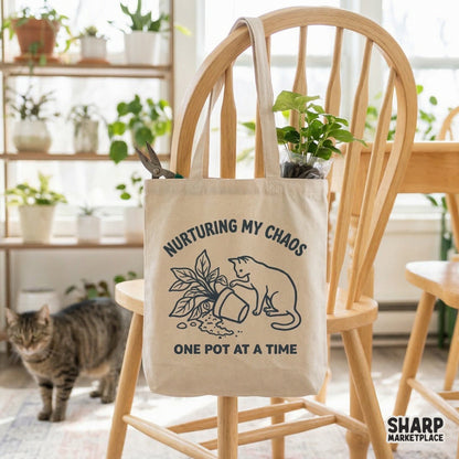 Digital sublimation design featuring a playful cat spilling a plant pot with bold typography, perfect for custom cat mom apparel and plant lover gifts.