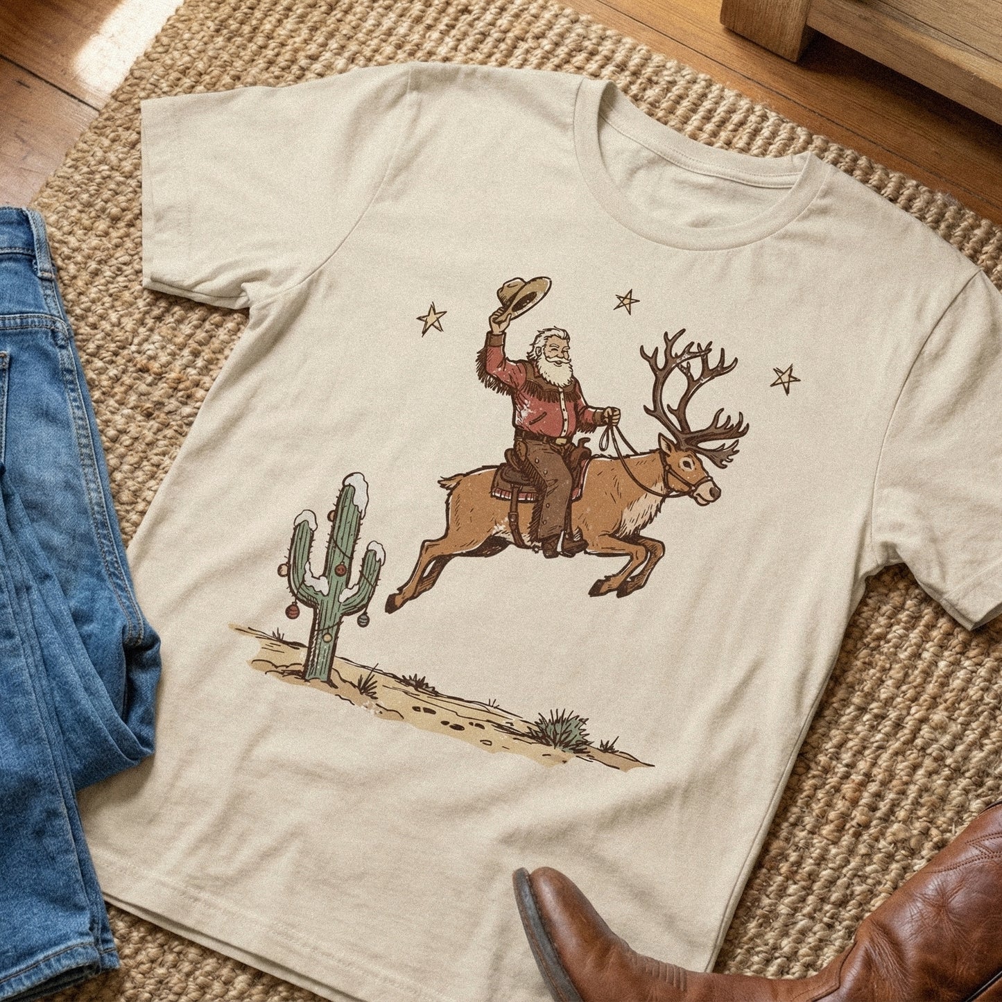 Santa Riding Reindeer PNG, Cowboy Christmas PNG - 300 DPI Design for