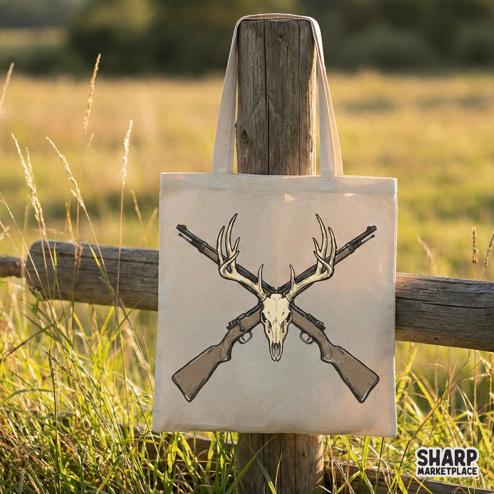 Deer Skull Antlers PNG, Crossed Rifle Hunting Design - 300 DPI Design for