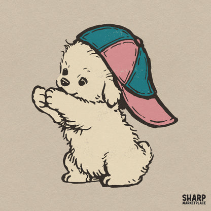 Cute Fluffy Puppy in Backward Cap Baseball PNG, Trendy PNG