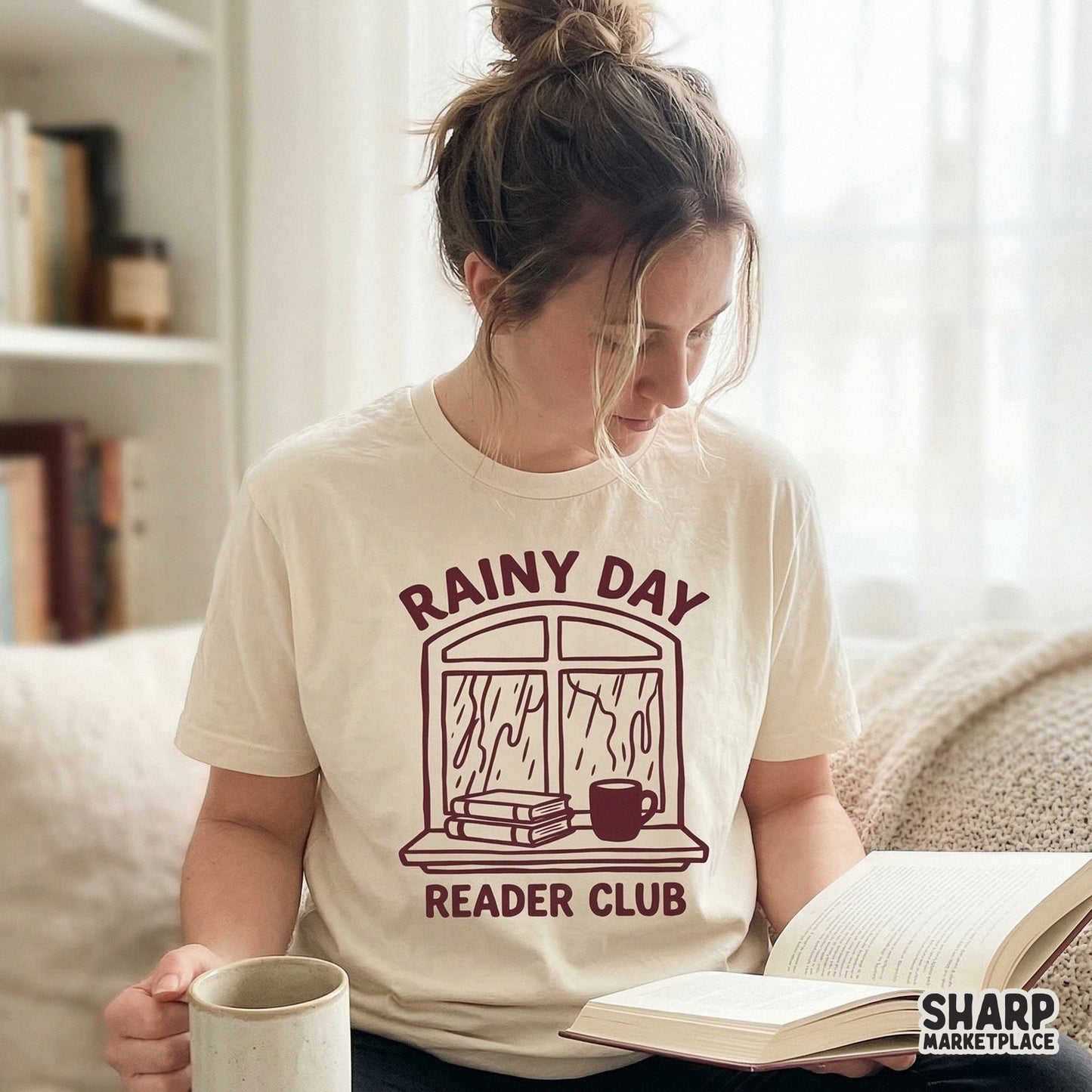 Rainy Day Reader Club PNG, Cozy Book Lover Digital Design - 300 DPI