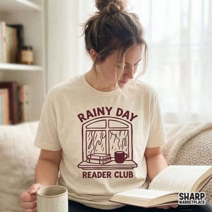 Rainy Day Reader Club PNG, Cozy Book Lover Digital Design - 300 DPI