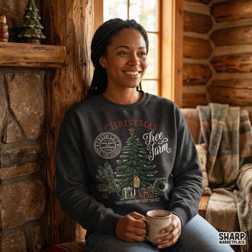 Retro Christmas tree farm PNG design for holiday shirts and sublimation winter decor