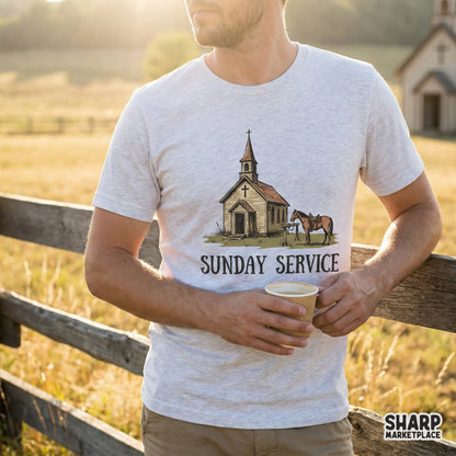 Sunday Service PNG Design, Vintage Country Church Digital Graphic - 300