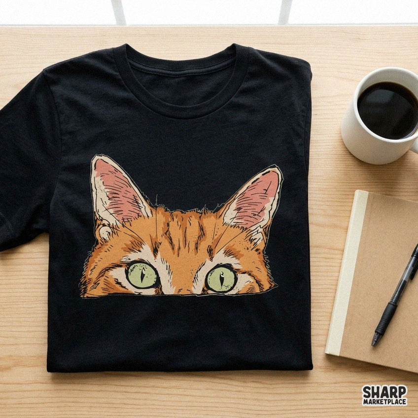 Curious orange tabby cat peeking design for funny png t-shirt sublimation and animal lovers