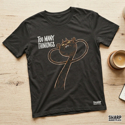 Too Many Thinkings PNG, Funny Black Cat Shirt, Anxious