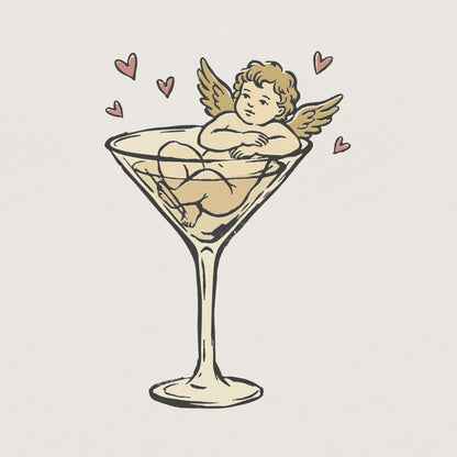 Vintage Cupid in Martini Glass PNG, Romantic Angel Art Print - 300 DPI