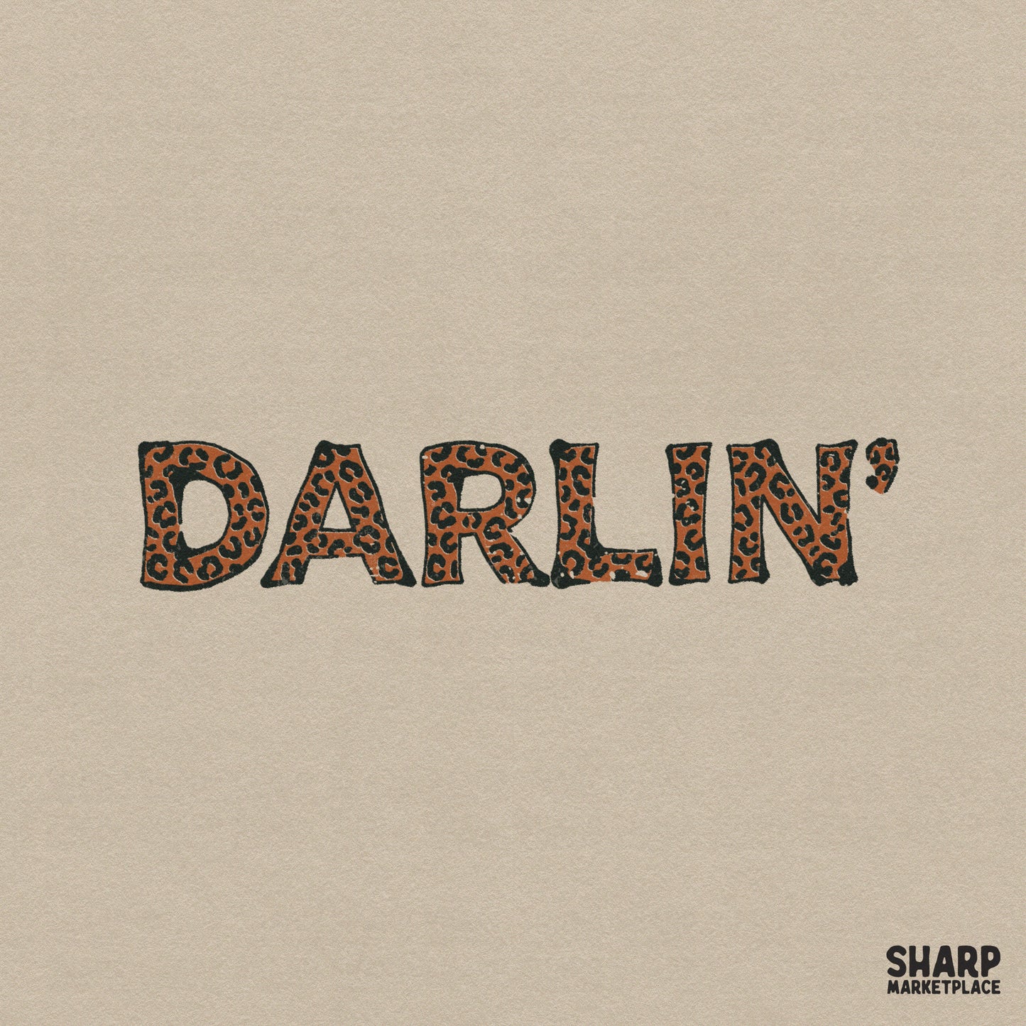 Darlin word art in bold typography with a brown and black leopard print pattern for western themed apparel and sublimation projects.