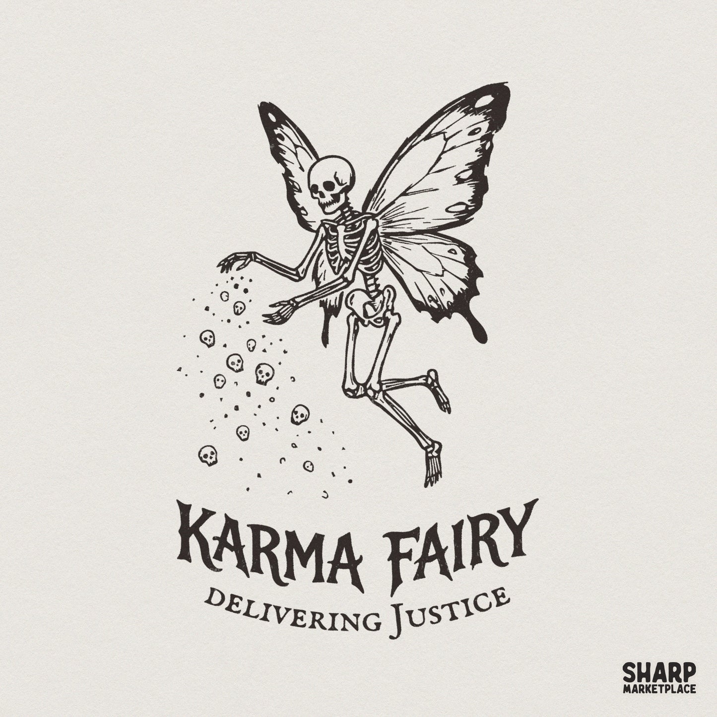Karma Fairy Delivering Justice PNG, Skeleton Fairy Art - 300 DPI Design