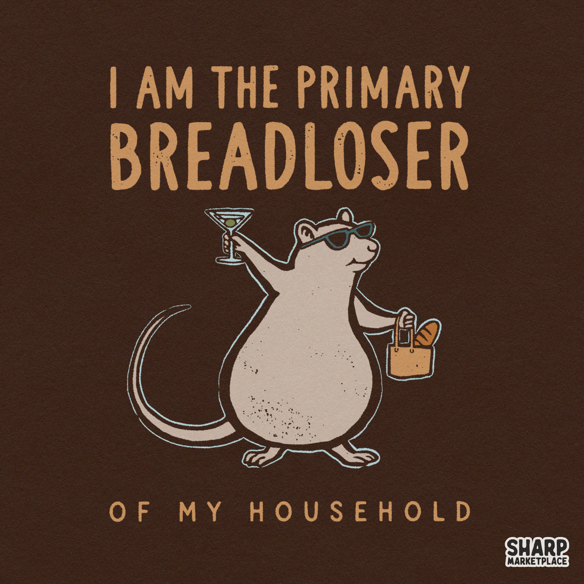 Funny martini rat graphic with primary breadloser text for sarcastic t-shirt sublimation PNG design