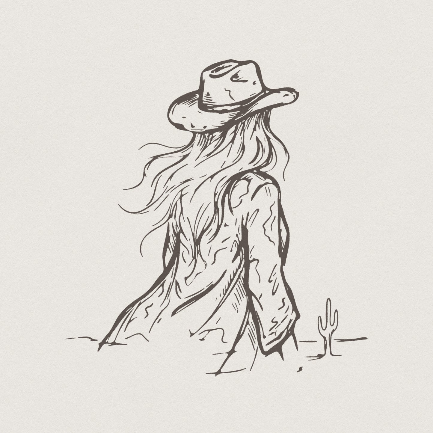 Cowgirl PNG, Western Woman Line Art - 300 DPI Design for T-Shirt
