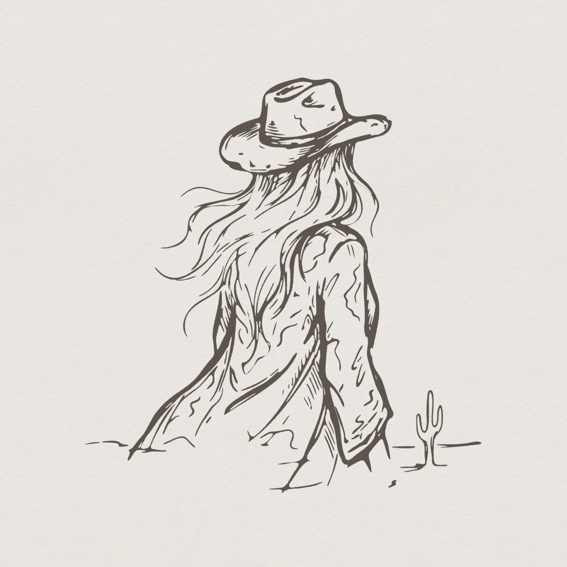 Cowgirl PNG, Western Woman Line Art - 300 DPI Design for T-Shirt
