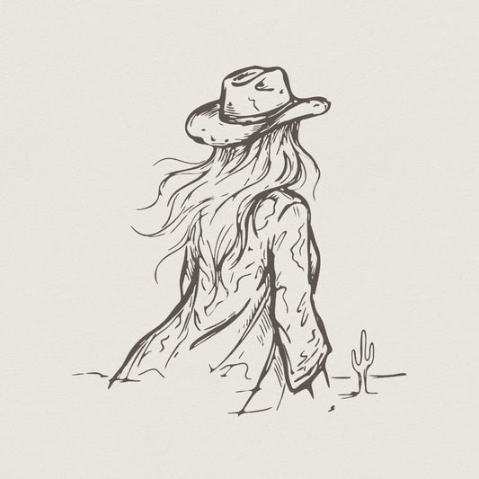 Cowgirl PNG, Western Woman Line Art - 300 DPI Design for T-Shirt
