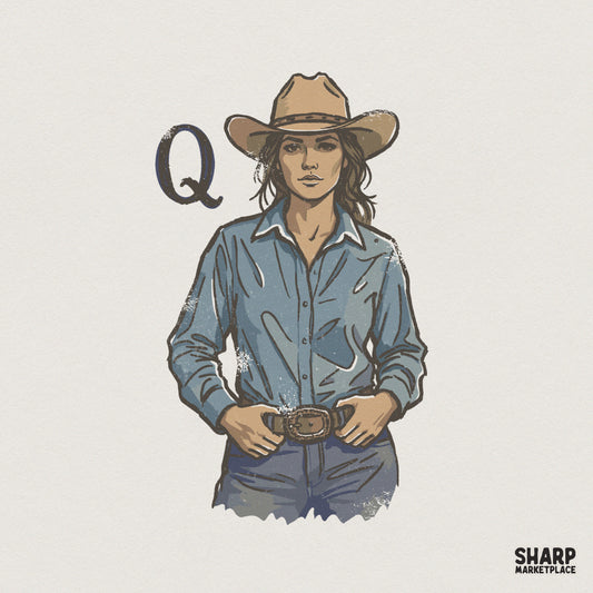 Q Cowgirl Western PNG, Vintage Cowgirl Shirt Print - 300 DPI Design for