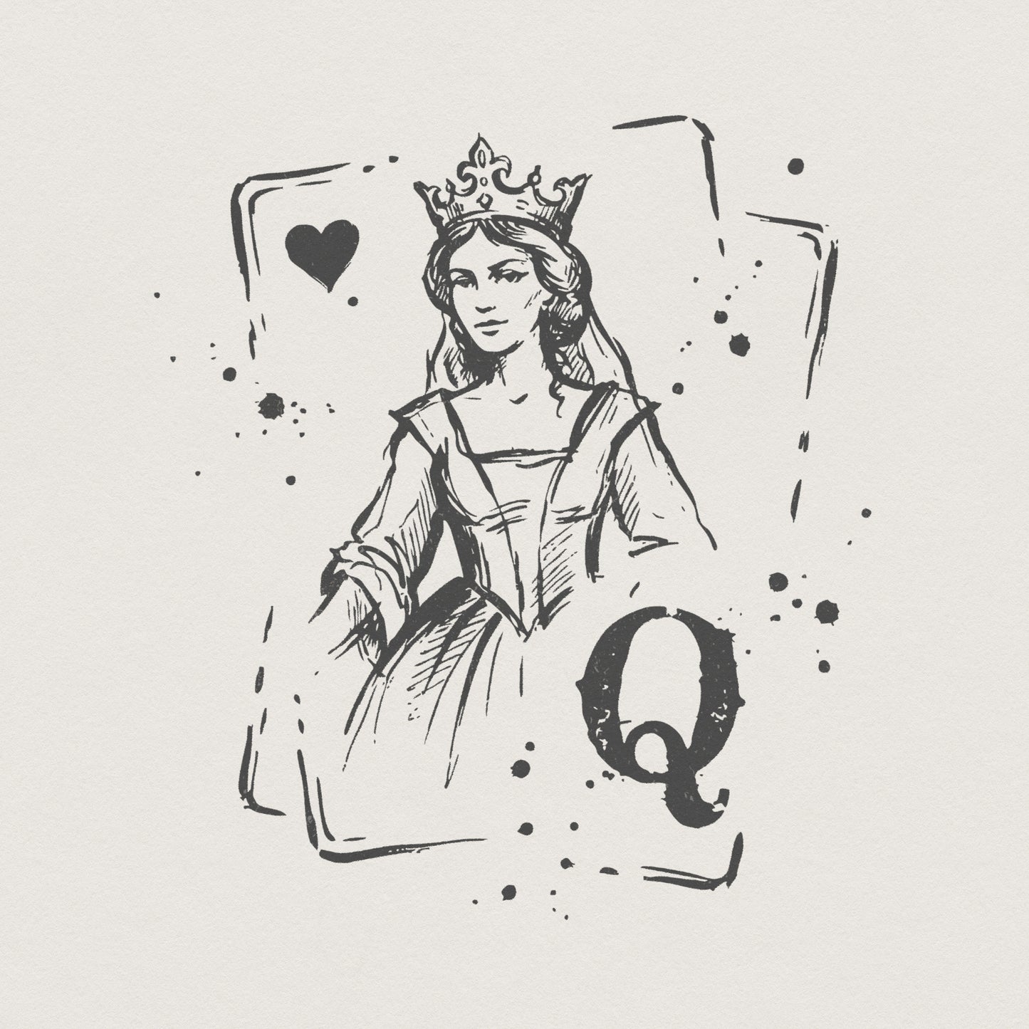 Queen Of Hearts PNG, Vintage Card Art Illustration - 300 DPI Design for