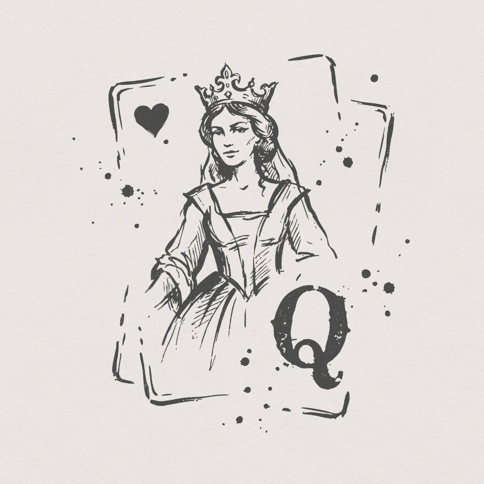 Queen Of Hearts PNG, Vintage Card Art Illustration - 300 DPI Design for