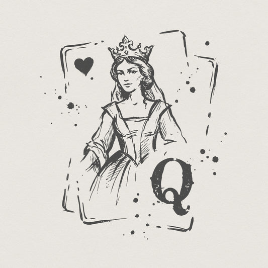Queen Of Hearts PNG, Vintage Card Art Illustration - 300 DPI Design for