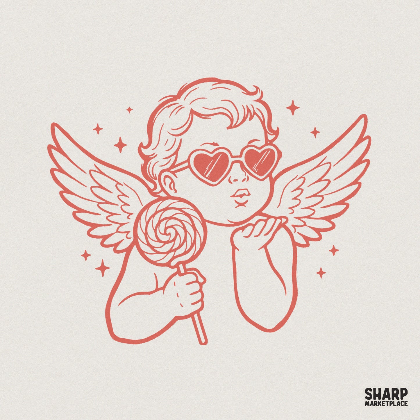 Cupid With Heart Sunglasses PNG, Cute Angel Blowing Kiss - 300 DPI Design