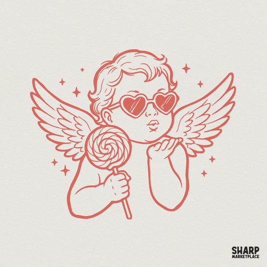 Cupid With Heart Sunglasses PNG, Cute Angel Blowing Kiss - 300 DPI Design