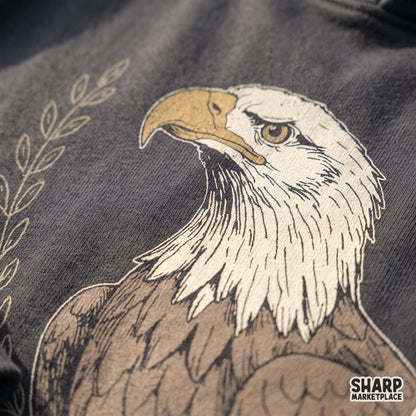 Vintage bald eagle head inside a laurel wreath for patriotic t-shirt sublimation and retro digital crafting