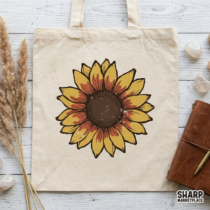 Rustic floral sunflower PNG design with a textured brown center, ideal for creating autumn-themed stickers, tumblers, and DIY craft projects.
