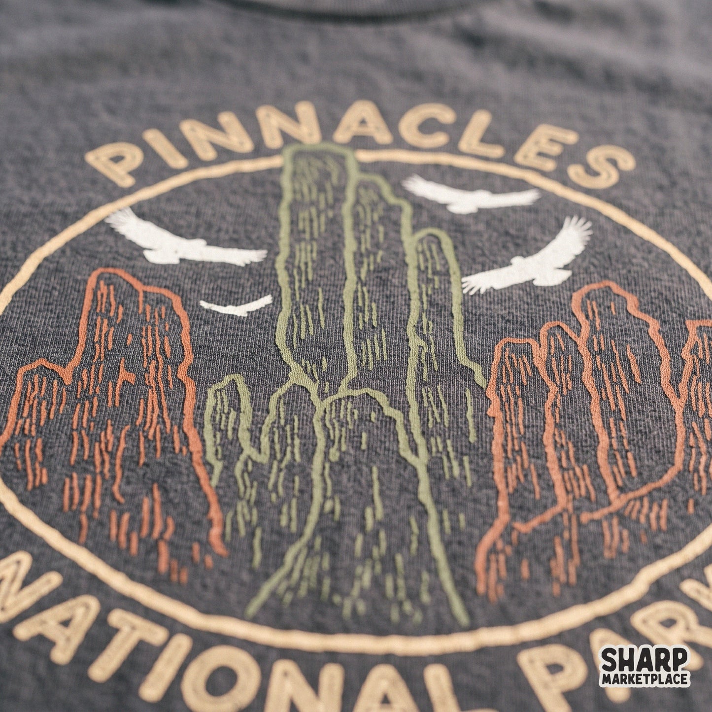 Retro Pinnacles National Park camping design featuring a vintage eagle illustration for sublimation shirts and crafts