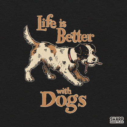 Retro Life Is Better With Dogs PNG sublimation design for dog mom t-shirts and pet lovers
