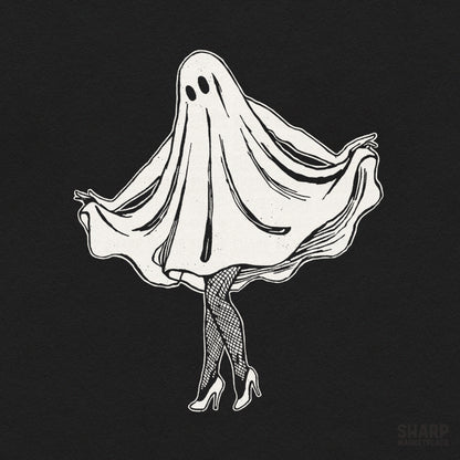 Sassy ghost wearing fishnets and high heels graphic for a spooky shirt Halloween sublimation design