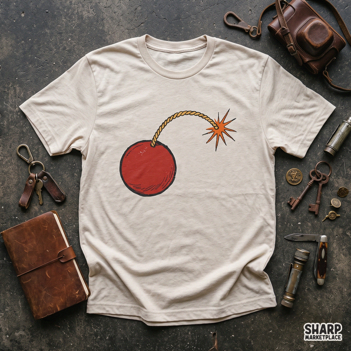 Vintage Red Cartoon Bomb Burning Fuse Print, Funny PNG