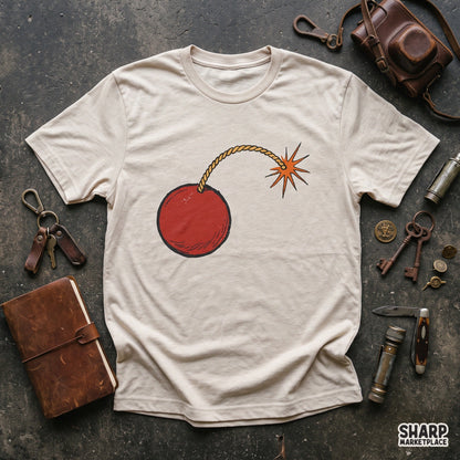 Vintage Red Cartoon Bomb Burning Fuse Print, Funny PNG