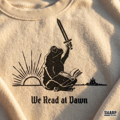 Sword frog fantasy reader sublimation PNG design for bookish warrior shirts and medieval literature lovers