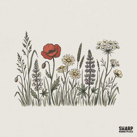 Wildflower PNG, Botanical Floral PNG Shirt Design - 300 DPI Design for