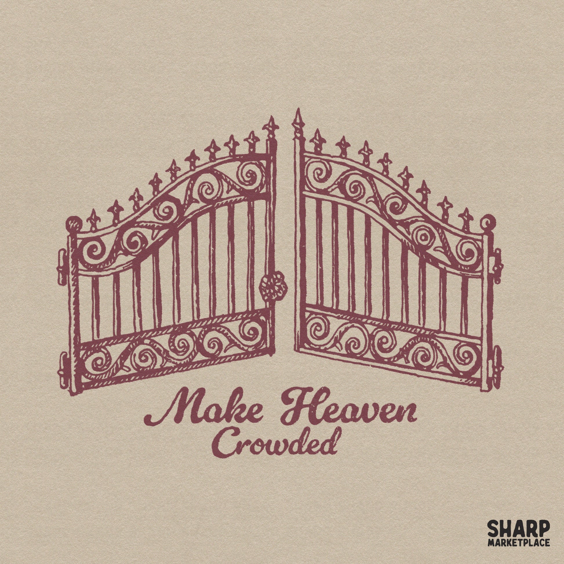 Retro Christian make heaven crowded iron gates illustration for sublimation t-shirt design
