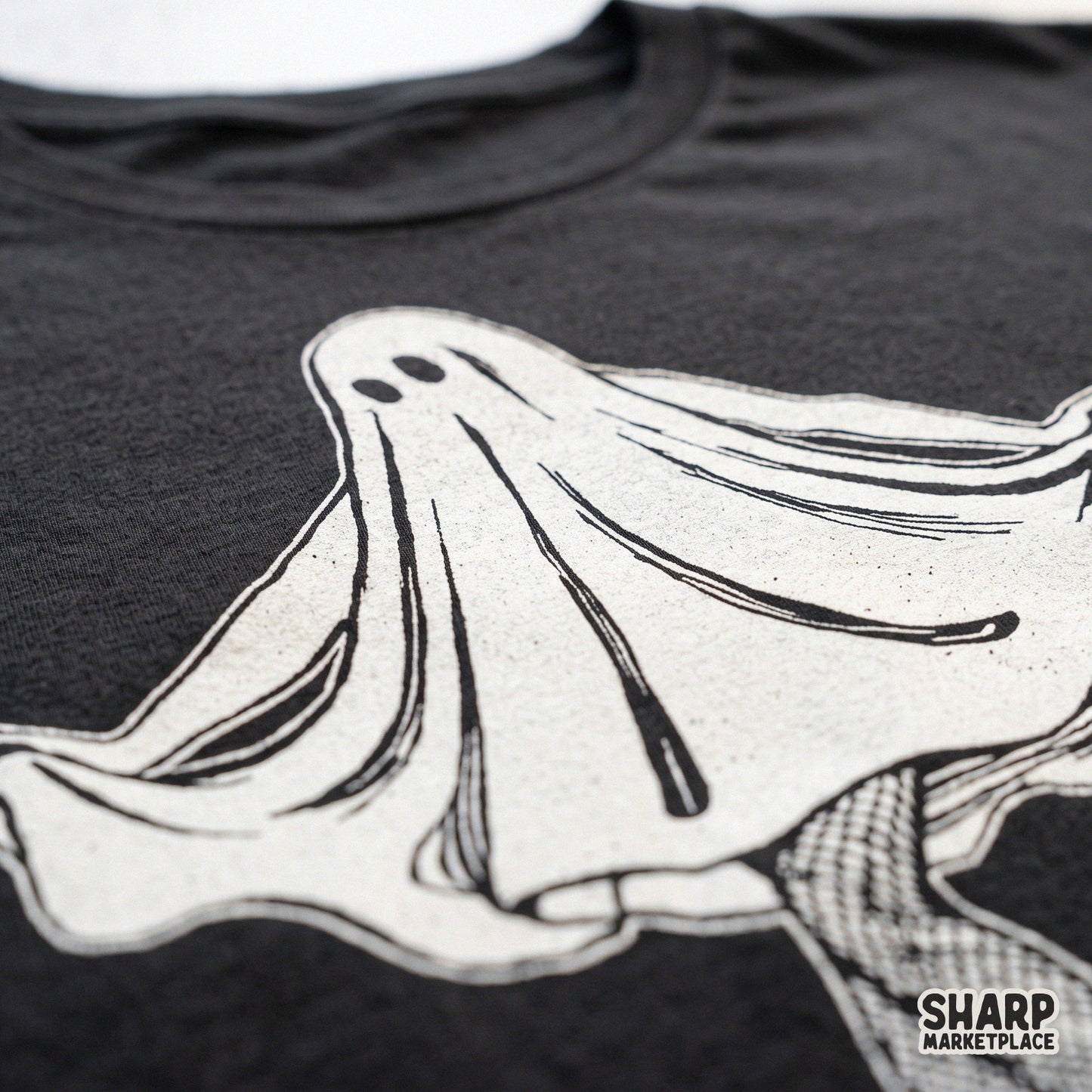 Sassy ghost wearing fishnets and high heels illustration for a spooky shirt halloween png graphic